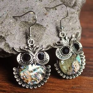 COLORFUL Owl Shaped Bohemian Shell Earrings, New In Package